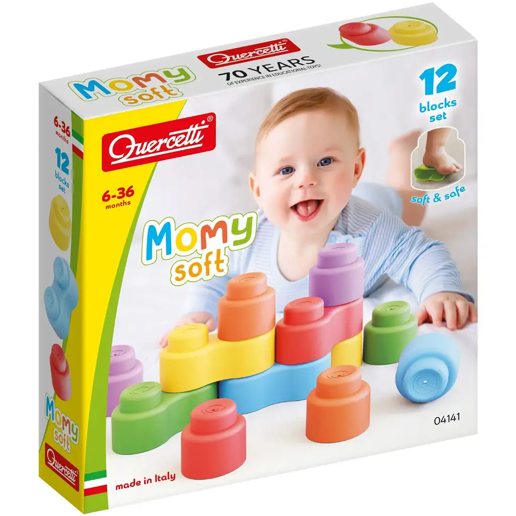 Quercetti: Momy Soft 12 бр. меки строителни блокчета изображение 1