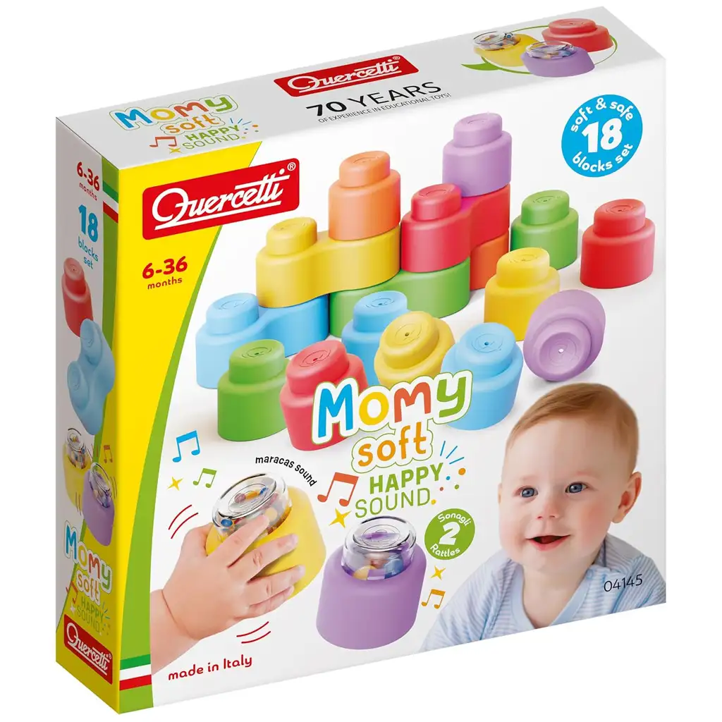 Quercetti: Momy Soft 18 бр. меки шумолящи конструкторски блокчета изображение 1