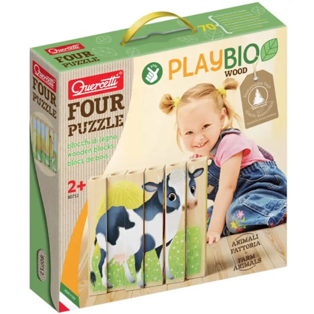 Quercetti: PlayBio Фермерски животни 4 в 1 дървена пъзел изображение 1