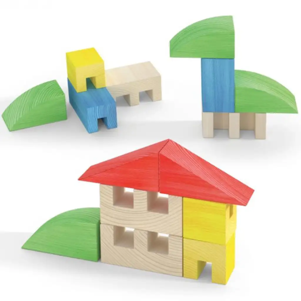 Quercetti: ToyTown Basic 15-бройна дървена конструкторска играчка изображение 2