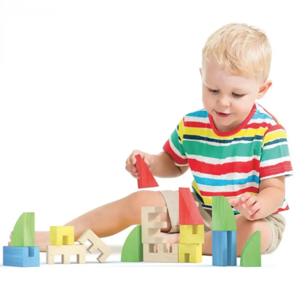 Quercetti: ToyTown Basic 15-бройна дървена конструкторска играчка изображение 3