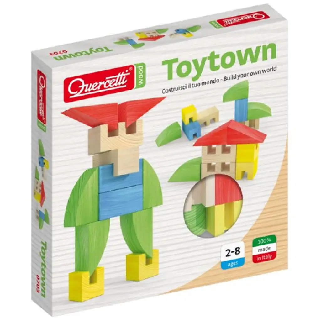 Quercetti: ToyTown Basic 15-бройна дървена конструкторска играчка изображение 1