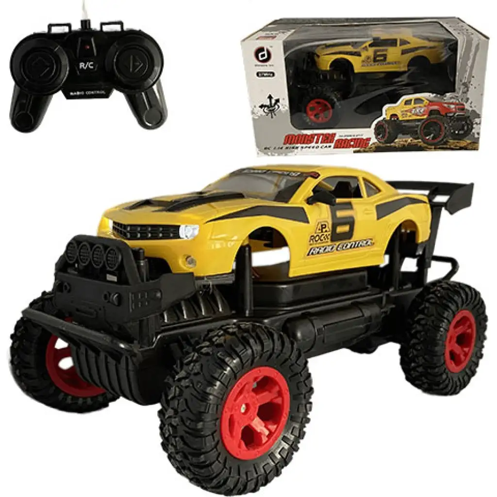 RC Off-Road дистанционно жълто Camaro с светлина 27 MHz 29см 1/14 мащаб изображение 1