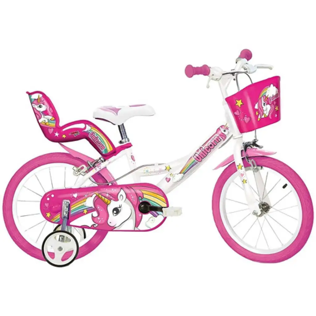 Розово-бяло детско колело с еднорог 14-ти размер - Dino Bikes изображение 1