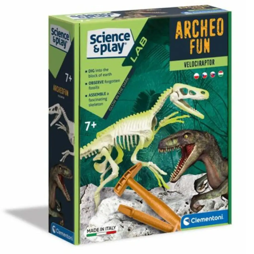Science&Play: Archeofun Светещ Велосираптор археологически комплект - Clementoni изображение 1