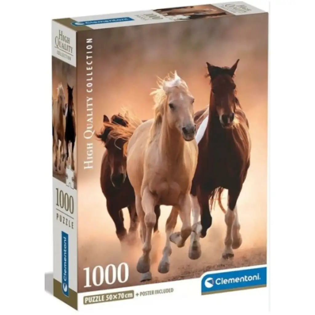 Скачещи коне HQC 1000бр. пъзел с постер - Clementoni изображение 1