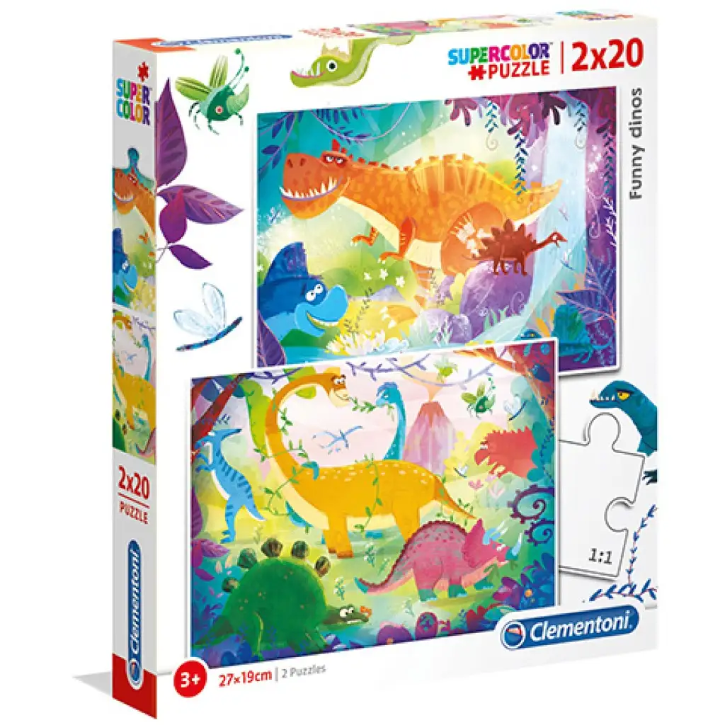 Смешни динозаври Supercolor 2 в 1 пъзел 2x20бр. - Clementoni изображение 1