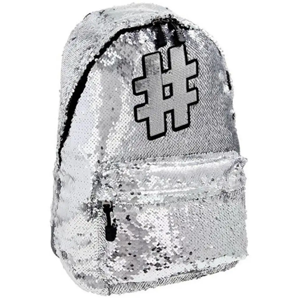 Spirit: Hashtag Silver блестяща училищна раница, раница сребрист цвят 41x32x21cm изображение 1