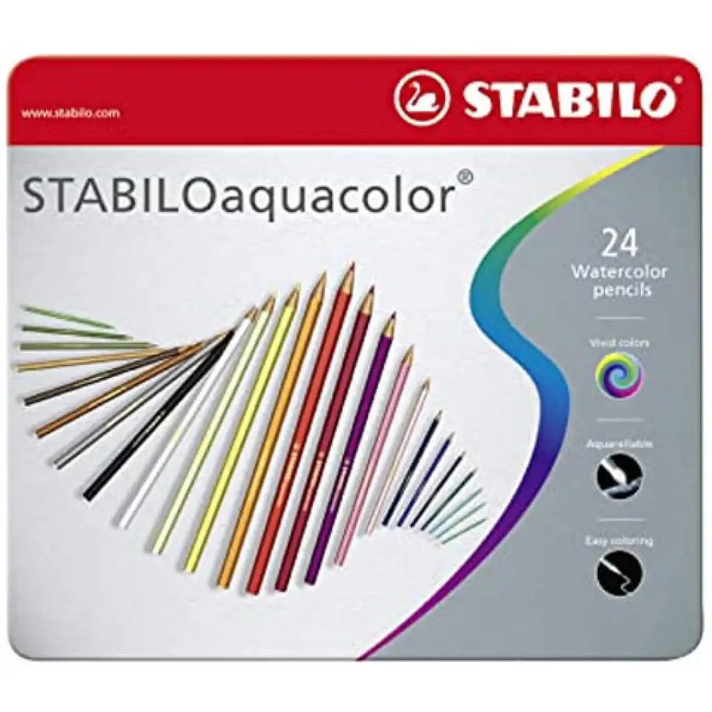 Stabilo: Aquacolor комплект цветни моливи 24 броя в метална кутия изображение 1