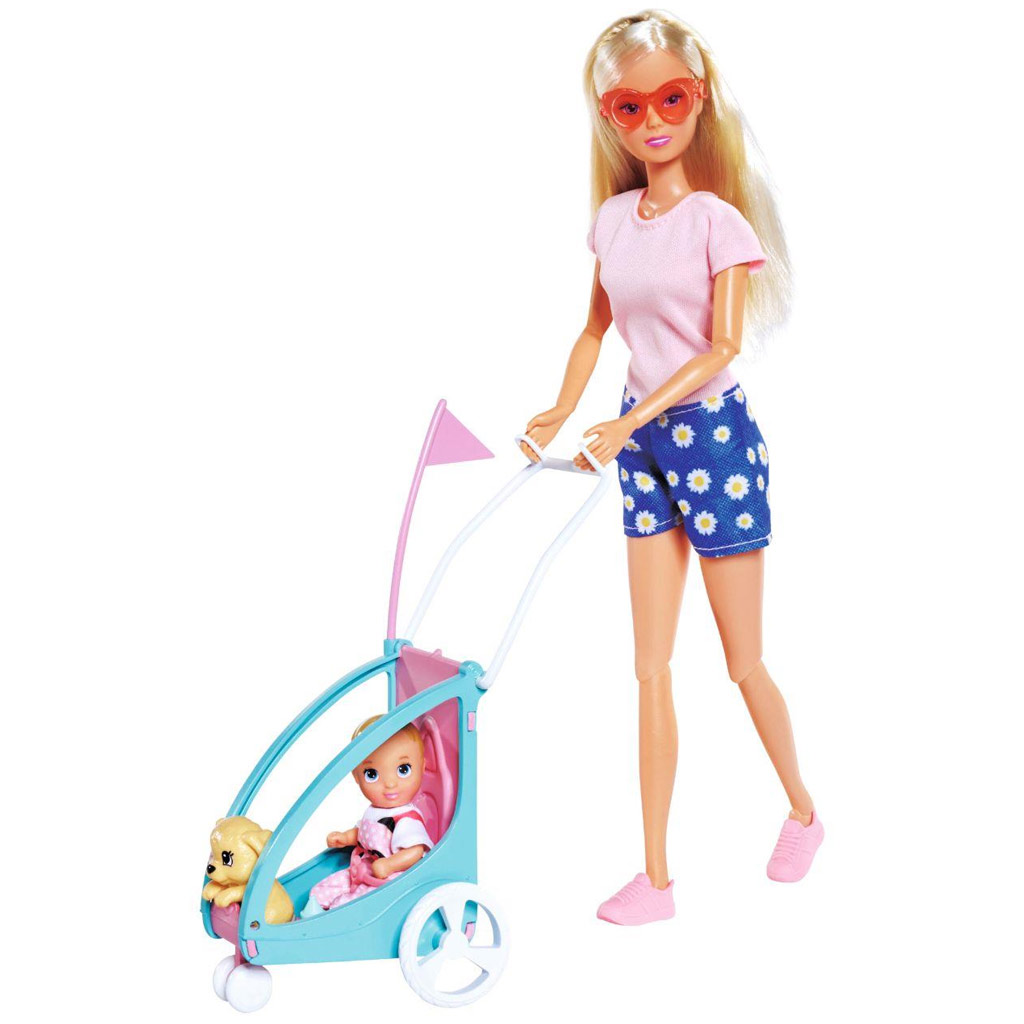 Steffi Love: Велосипедистка Steffi кукла с детски прикачен ремарке - Simba Toys изображение 2