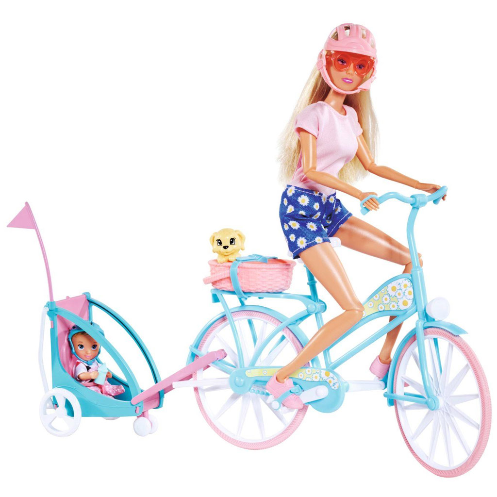 Steffi Love: Велосипедистка Steffi кукла с детски прикачен ремарке - Simba Toys изображение 5