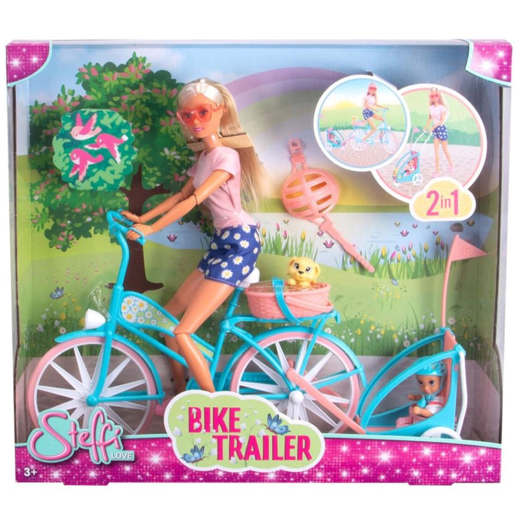 Steffi Love: Велосипедистка Steffi кукла с детски прикачен ремарке - Simba Toys изображение 1