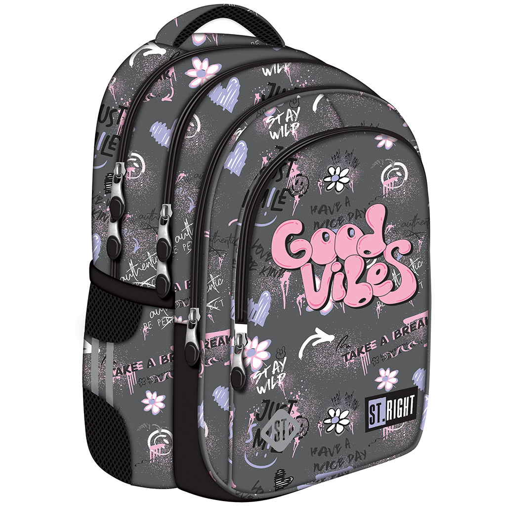 St.Right Good Vibes сив ранец с надпис, раница BP58 40x28x18cm изображение 1