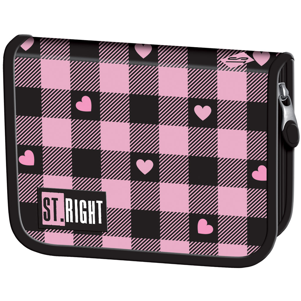 St.Right Розово-черен несесер с мотиви на сърца PC03 20,5x14x3,5cm изображение 1