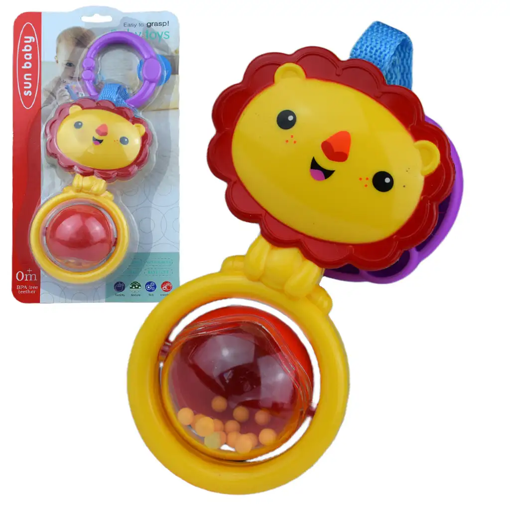 Sun Baby: Весел лъв BPA свободен бебешки звънец с въртяща се топка изображение 1