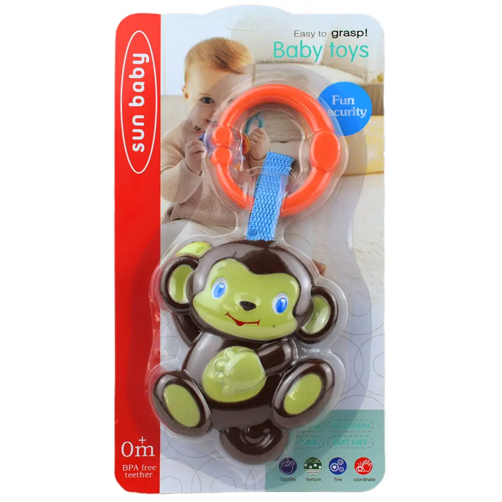 Sun Baby: Весела маймуна без BPA дрънкалка за бебета изображение 4