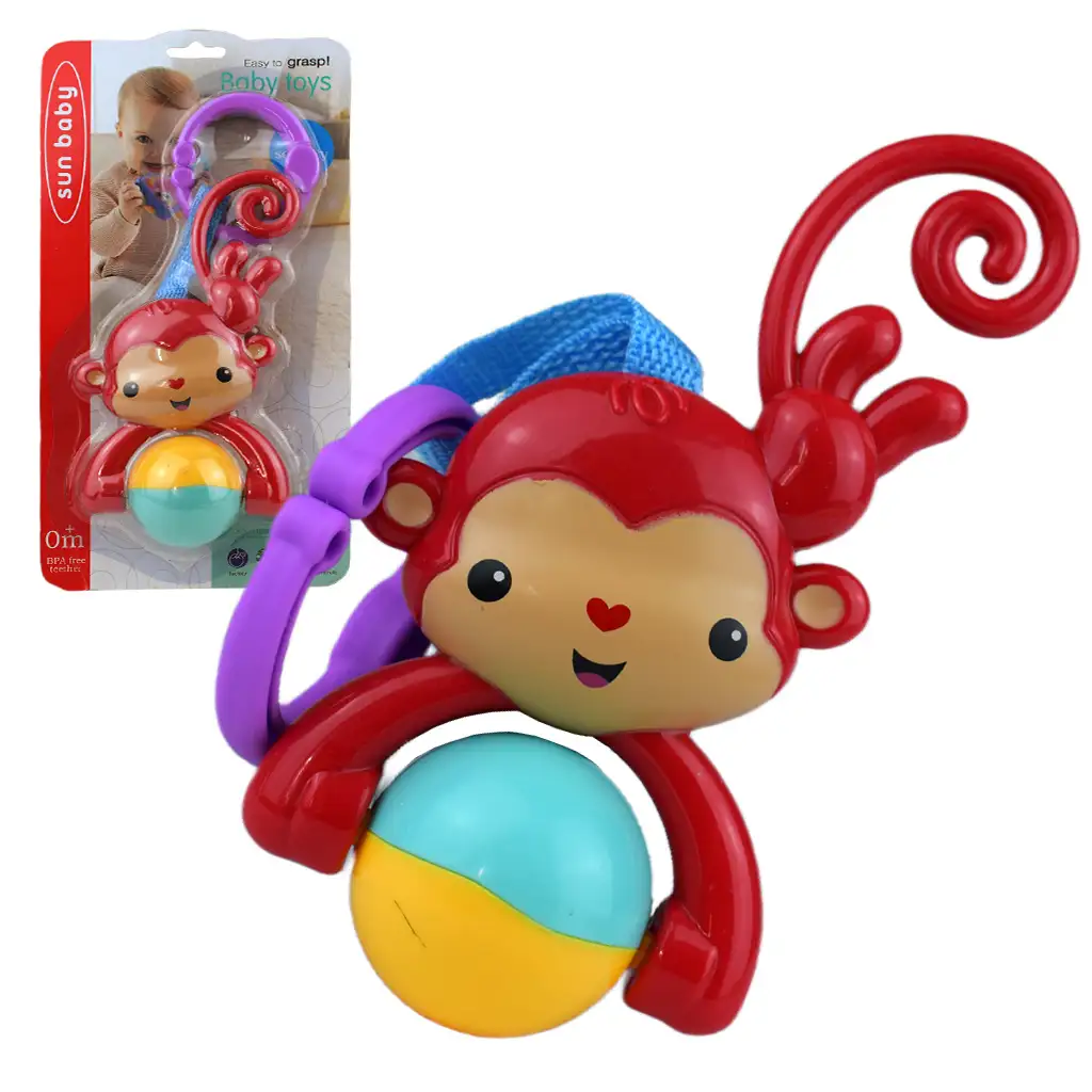 Sun Baby: Весел маймунка BPA свободна дрънкалка с въртяща се топка изображение 1