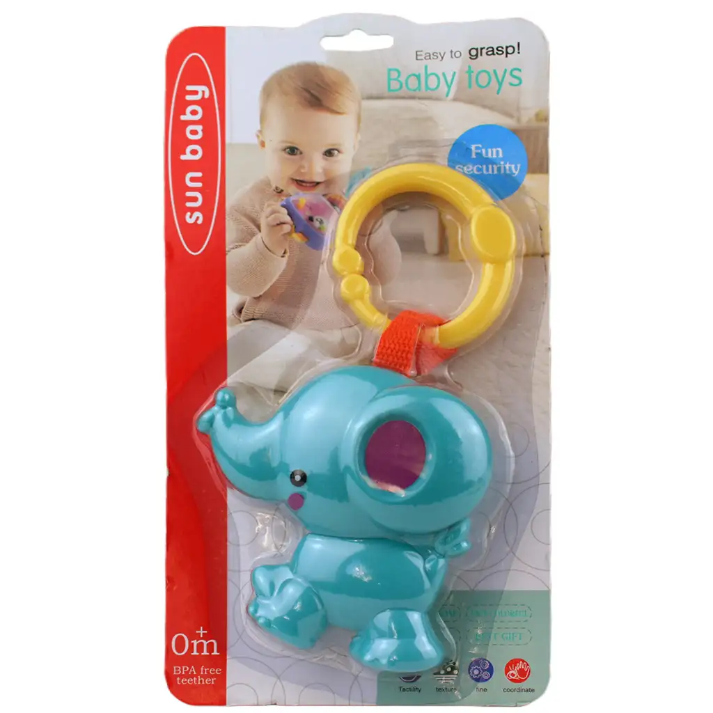 Sun Baby: Весел син слон BPA свободен бебешки дрънкалка изображение 4