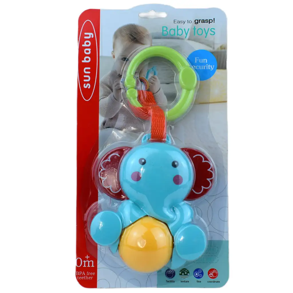 Sun Baby: Весел слон BPA свободен бебешки звънец с въртяща се топка изображение 4
