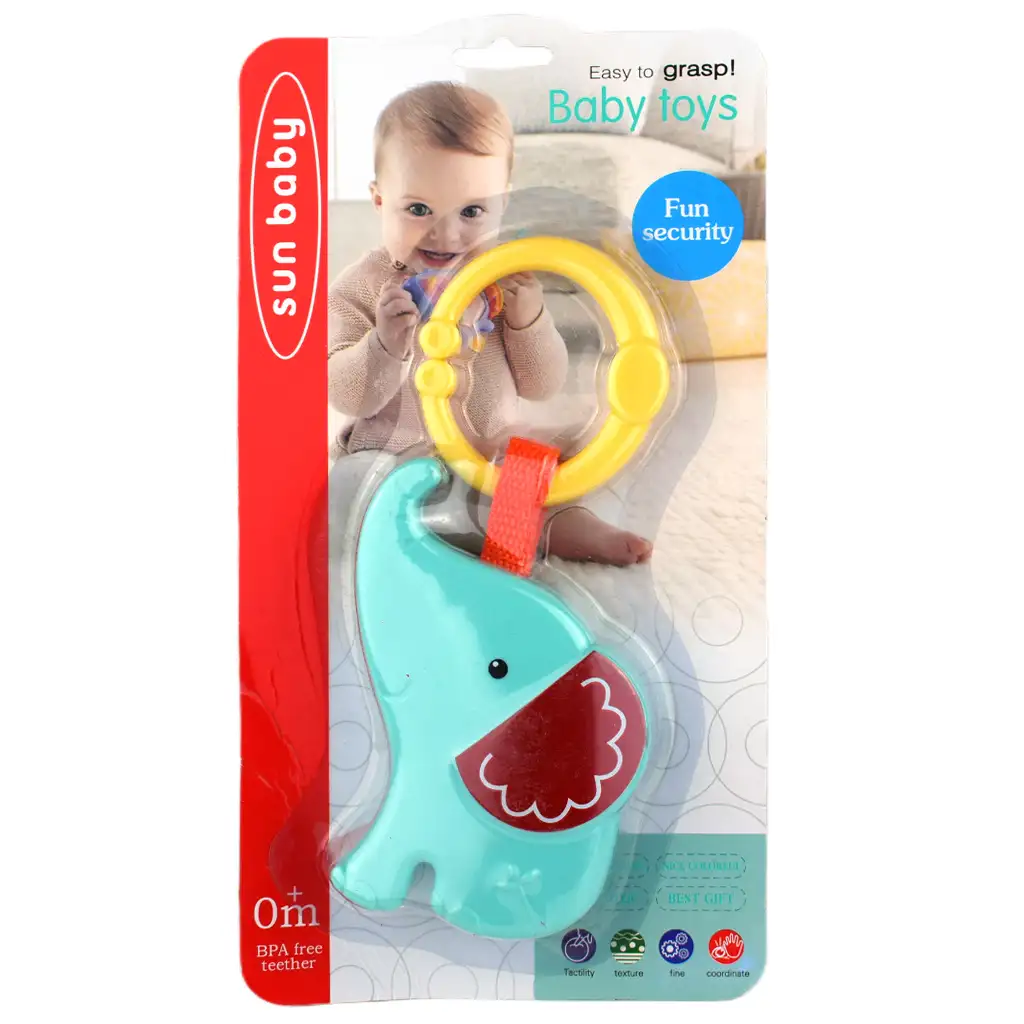 Sun Baby: Весел слон BPA свободен син бебешки звънче изображение 4