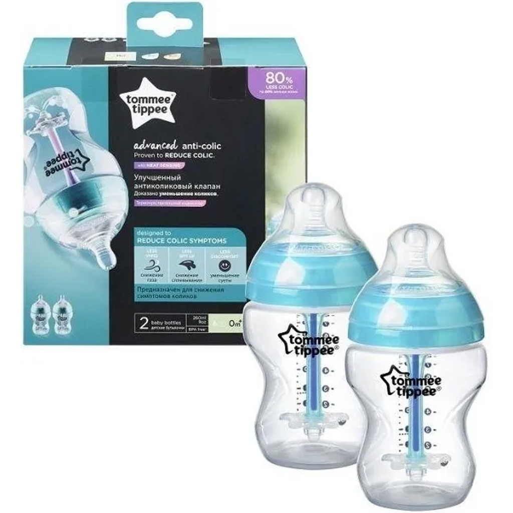 Tommee Tippee: Advanced ANTI-COLIC тюркоазен биберон 2бр. комплект 260 мл (0 м+) изображение 1