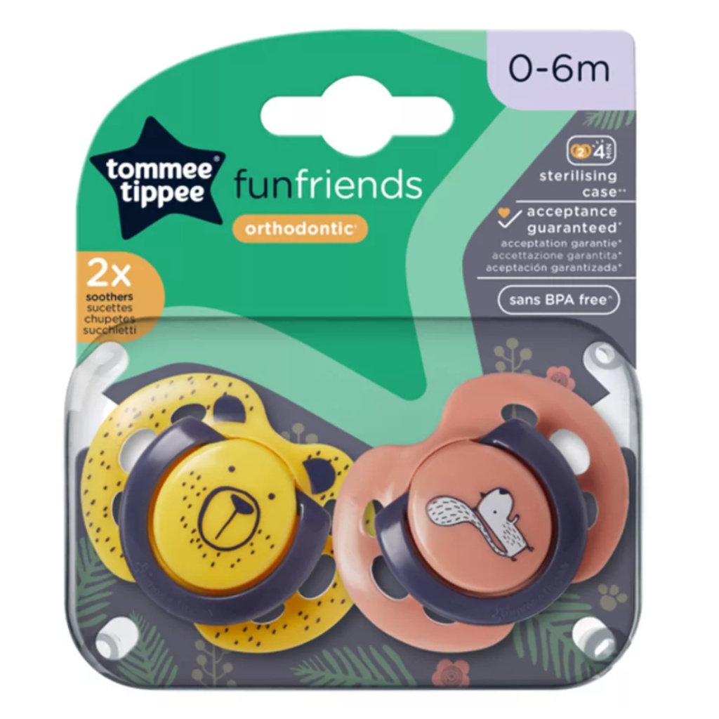 Tommee Tippee: FunFriends комплект ортодонтски биберони с 2 броя в различни варианти (0–6 месеца) изображение 1
