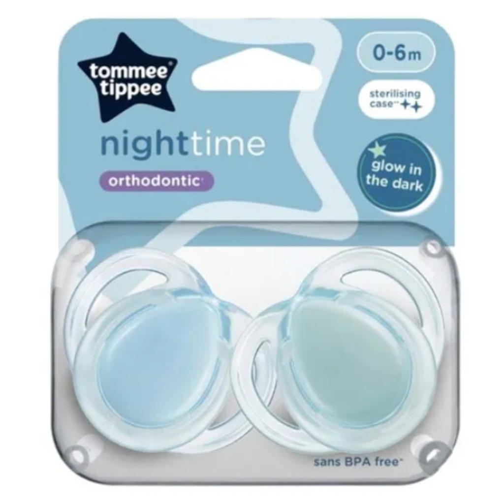 Tommee Tippee: Нощно време 2 бр. флуоресцираща ортодонтска биберон комплект в различни варианти (0-6 месеца) изображение 1