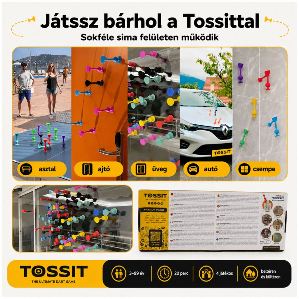 Tossit Family Pack – Червен, Тюркоаз, Син, Жълт дартс с лепящи се дискове изображение 2