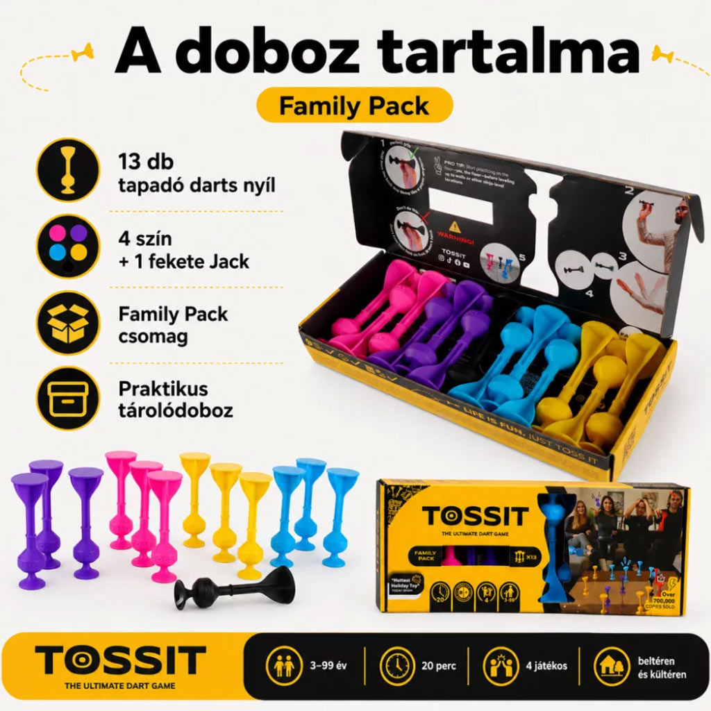 Tossit Family Pack – Розов, Лилав, Син, Жълт дартс с лепкави дискове изображение 2