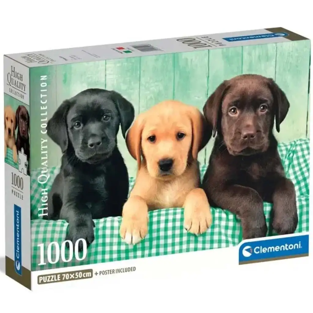 Три малки лабрадора 1000 части HQC пъзел с постер - Clementoni изображение 1