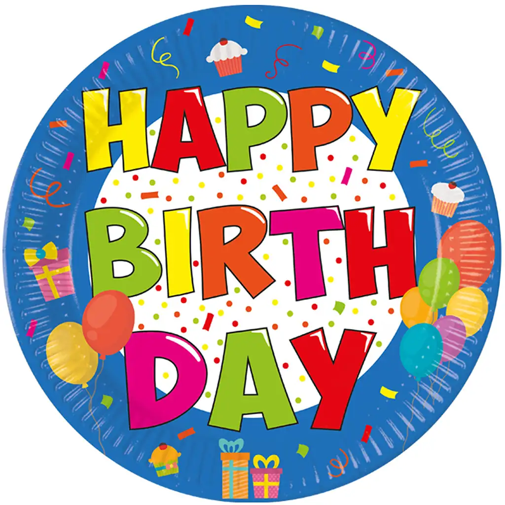 Весел рожден ден "Happy Birthday" надпис парти чиния 8бр. комплект изображение 1