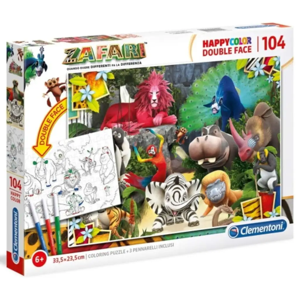 Zafari Double 2 в 1 104 части оцветяем пъзел - Clementoni изображение 1