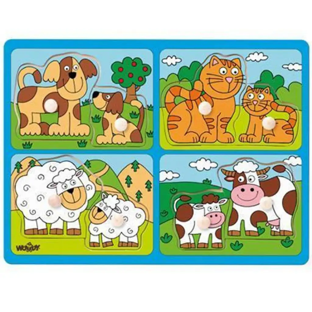 Животни с малките си дървен пъзел с дръжка - Woodyland изображение 1