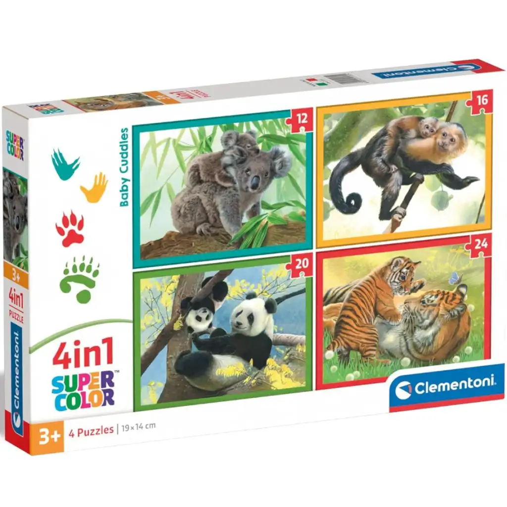 Животни с техните малки 4 в 1 12, 16, 20 и 24 части пъзел - Clementoni изображение 1