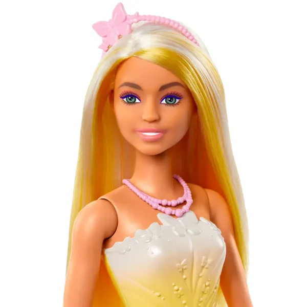 Barbie Dreamtopia: Принцеса кукла в жълто-розова рокля с пеперуди - Mattel изображение 3