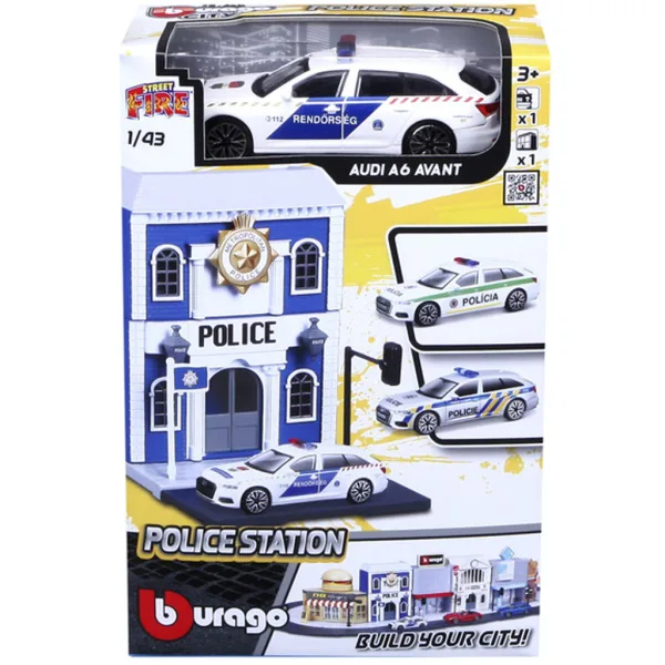 Bburago city - Audi A6 полицейска кола и полицейски участък 1 /43 изображение 2