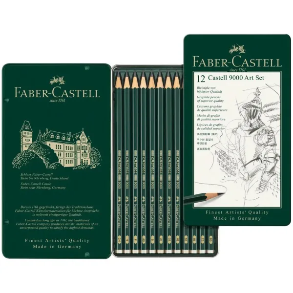 Faber-Castell: Castell 9000 Графитен молив комплект от 12 броя в метална кутия изображение 2
