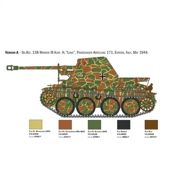 Italeri 1/35 Marder III Ausf. H Sd.Kfz.138 танк модел изображение 3
