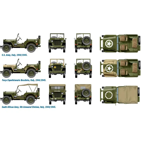 Italeri 1/72 Willys Jeep 1/4 тон 4x4 военни превозни средства 2бр. комплект модел изображение 3