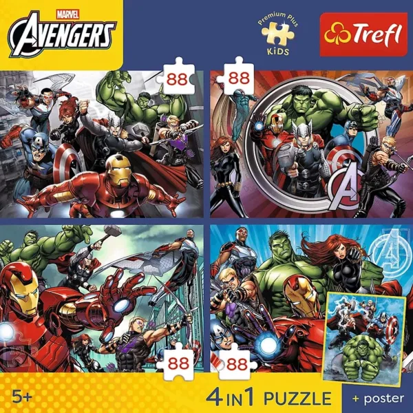 Marvel Отмъстителите - 4 x 88 бр. Premium Plus Kids пъзел - Trefl изображение 2