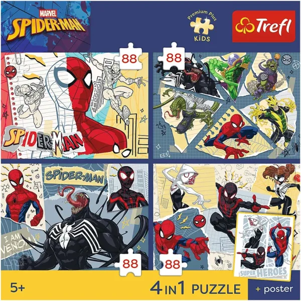 Marvel Спайдърмен - 4 x 88 броя Premium Plus Kids пъзел - Trefl изображение 2