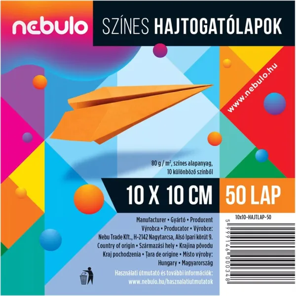 Nebulo: Цветни хартии за оригами 50 листа 10x10см 80г изображение 1