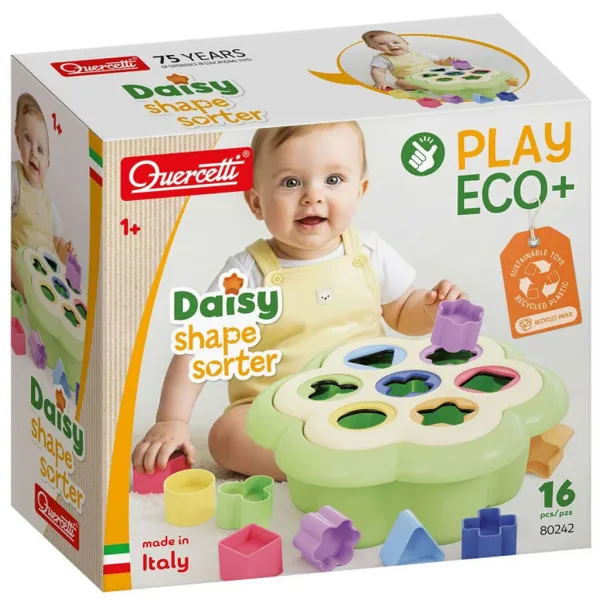 Quercetti: PlayEco+ Daisy играчка сортер за форми, 16 части