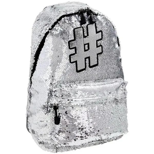 Spirit: Hashtag Silver блестяща училищна раница, раница сребрист цвят 41x32x21cm изображение 1