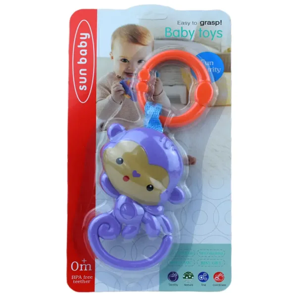 Sun Baby: Весела лилава маймуна бебешка дрънкалка без BPA изображение 4