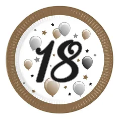 "18" години с надпис хартиена чиния 8бр. комплект 23см