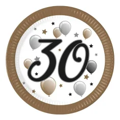 "30" години с надпис хартиена чиния комплект от 8 броя 23 см