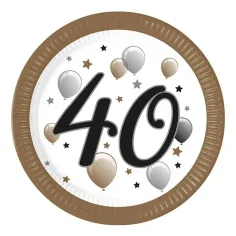 "40" години надписана хартиена чиния комплект от 8 броя 23 см