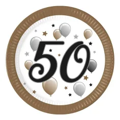 "50" години с надпис хартиена чиния комплект от 8 броя 23 см