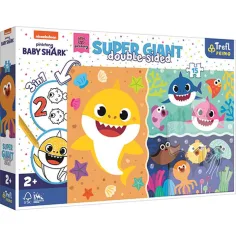 Baby Shark Супер Гигант двустранен 3 в 1 пъзел 15 части - Trefl